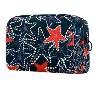 Borsa per cosmetici da donna, con stella marina, blu scuro, rossa, borsa per articoli da toeletta da viaggio, grande, pratica borsa organizer con cerniera, Multi, 18.5x7.5x13cm/7.3x3x5.1in, Beauty