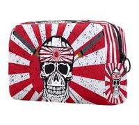 Borsa per cosmetici da donna, con testa di teschio samurai giapponese, borsa da viaggio per articoli da toeletta grandi, pratica borsa organizer con cerniera, Multi, 18.5x7.5x13cm/7.3x3x5.1in, Beauty