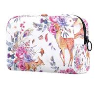 Borsa per cosmetici da donna, dipinta a mano, motivo: cervo Sika, rosa, trousse da viaggio per articoli da toeletta grandi, pratica borsa organizer con cerniera, Multi, 18.5x7.5x13cm/7.3x3x5.1in,