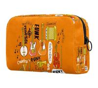 Borsa per cosmetici da donna, disegnata a mano, per strumenti musicali, rock, jazz, articoli da toeletta da viaggio, grande, pratica borsa organizer con cerniera, Multi, 18.5x7.5x13cm/7.3x3x5.1in,