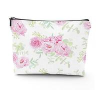 Borsa per cosmetici da donna, in lino, da spiaggia, tropicale e mare, borsa organizer per trucchi per borsetta impermeabile, blu giallo, 17,8 x 22,9 cm, Rosa Verde_5, Taglia unica, Beauty Case