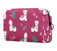 Borsa per cosmetici da donna, motivo alpaca, con cactus, simpatica borsa per cosmetici da viaggio, borsa organizer con cerniera, Multi, 18.5x7.5x13cm/7.3x3x5.1in, Beauty case