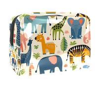 Borsa per cosmetici da donna, motivo animali dello zoo, da viaggio, grande, in PVC, con cerniera, Multi, 18.5x7.5x13cm/7.3x3x5.1in, Beauty case