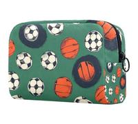 Borsa per cosmetici da donna, motivo: calcio, basket, articoli da toeletta da viaggio, grande, pratica borsa organizer con cerniera, Multi, 18.5x7.5x13cm/7.3x3x5.1in, Beauty case