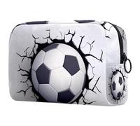 Borsa per cosmetici da donna, motivo: calcio che vola attraverso le crepe del muro, borsa da viaggio per articoli da toeletta grande, pratica borsa organizer con cerniera, Multi,