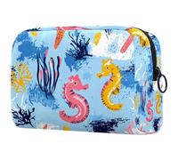 Borsa per cosmetici da donna, motivo: cavallucci marini, stelle marine, coralli, trousse da viaggio, grande, pratica borsa organizer con cerniera, Multi, 18.5x7.5x13cm/7.3x3x5.1in, Beauty case
