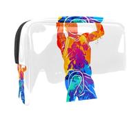 Borsa per cosmetici da donna, motivo: giocatore di basket, acquerello, borsa da viaggio grande in PVC per trucchi, pratica custodia organizer con cerniera, Multi, 18.5x7.5x13cm/7.3x3x5.1in, Beauty