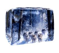 Borsa per cosmetici da donna, motivo: lupi della foresta scura, borsa da viaggio grande in PVC per trucchi, pratica custodia organizer con cerniera, Multi, 18.5x7.5x13cm/7.3x3x5.1in, Beauty case