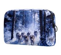 Borsa per cosmetici da donna, motivo: lupi della foresta scura, borsa da viaggio per articoli da toeletta grande, pratica borsa organizer con cerniera, Multi, 18.5x7.5x13cm/7.3x3x5.1in, Beauty case
