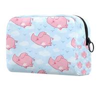 Borsa per cosmetici da donna, motivo maialino volante rosa con ali blu e cielo, borsa da viaggio grande per trucchi con cerniera, Multi, 18.5x7.5x13cm/7.3x3x5.1in, Beauty case