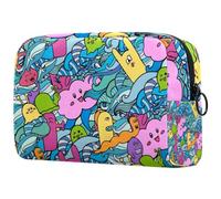 Borsa per cosmetici da donna, motivo mostri dei cartoni animati, trousse da viaggio per articoli da toeletta grandi, pratica borsa organizer con cerniera, Multi, 18.5x7.5x13cm/7.3x3x5.1in, Beauty case