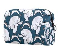 Borsa per cosmetici da donna, motivo: orso polare, pesciolino catturato, borsa da viaggio per articoli da toeletta grande, pratica borsa organizer con cerniera, Multi, 18.5x7.5x13cm/7.3x3x5.1in,
