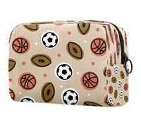 Borsa per cosmetici da donna, motivo: pallone da calcio, da basket, borsa da viaggio per articoli da toeletta grandi, pratica borsa organizer con cerniera, Multi, 18.5x7.5x13cm/7.3x3x5.1in, Beauty