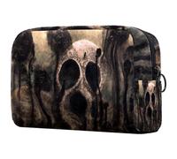 Borsa per cosmetici da donna, motivo teschio surrealistico con forme astratte galleggianti, per articoli da toeletta da viaggio, grande, pratica borsa organizer con cerniera, Multi,
