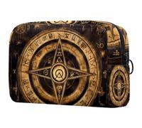 Borsa per cosmetici da donna, stile retrò, con disegno di Bill Cipher Wheel Zodiac, borsa da viaggio per articoli da toeletta grande, pratica borsa organizer con cerniera, Multi, 18.5x7.5x13cm