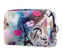 Borsa per cosmetici da donna, stile vintage, con motivo a cuore e baci, per articoli da toeletta da viaggio, grande, con cerniera, Multi, 18.5x7.5x13cm/7.3x3x5.1in, Beauty case