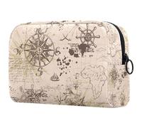 Borsa per cosmetici da donna, stile vintage, con ruota nautica a forma di bussola, per articoli da toeletta da viaggio, grande, pratica borsa organizer con cerniera, Multi, 18.5x7.5x13cm/7.3x3x5.1in,