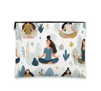 Borsa per cosmetici da meditazione, borsa da viaggio artistica floreale da donna, organizer portatile in tela con cerniera, borsa per la cura della pelle quotidiana, Blu, 7x9 Inch, Meditazione