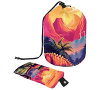 Borsa per cosmetici da viaggio, borsa per il trucco a secchiello, arte colorata dinosauro mondo donne custodie pieghevoli portatili, multifunzionali borse da toeletta rotonde organizer portaoggetti,