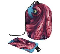 Borsa per cosmetici da viaggio, borsa per il trucco a secchiello, borsa pieghevole portatile da donna con mostro oceano e polipo, multifunzionale, organizer rotondo, Cool Ocean Monster Polpo,