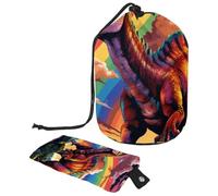 Borsa per cosmetici da viaggio, borsa per il trucco a secchiello, divertente arte dinosauro mondo modello donne custodie pieghevoli portatili, multifunzionali articoli da toeletta borse rotonde