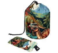 Borsa per cosmetici da viaggio, borsa per il trucco a secchiello, motivo mondo di dinosauri, custodie pieghevoli portatili, multifunzionali, organizer rotondo, Cool Art Dinosauro World Pattern,