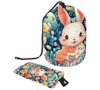 Borsa per cosmetici da viaggio, borsa per il trucco a secchiello, simpatica borsa da donna con coniglio, custodia pieghevole portatile, multifunzionale, organizer rotondo, Simpatico coniglietto