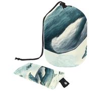 Borsa per cosmetici da viaggio, borsa per il trucco a secchio, borsa da trucco retrò, balena gigante blu, custodie pieghevoli portatili, multifunzionali, organizer rotondo, Balena gigante blu retrò,