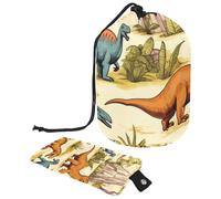 Borsa per cosmetici da viaggio, borsa per il trucco, divertente arte dei cartoni animati dinosauri mondo delle donne custodie pieghevoli portatili, multifunzionali da toeletta borse rotonde organizer
