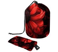 Borsa per cosmetici da viaggio, borsa per il trucco, misteriosa borsa pieghevole portatile da donna, con fiori rossi, multifunzionale, organizer rotondo, Misterioso Fiore Rosso,
