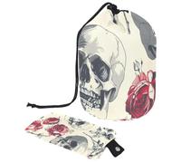 Borsa per cosmetici da viaggio, borsa per il trucco, teschio con paesaggio di rose da donna, custodie pieghevoli portatili, multifunzionali per articoli da toeletta borse rotonde organizer, Teschio