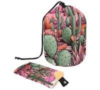 Borsa per cosmetici da viaggio con coulisse, borsa per il trucco a barile, con motivo artistico del deserto, grande, organizer per articoli da toeletta, Modello Arte Deserto Rosa,