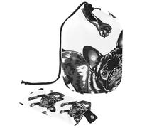 Borsa per cosmetici da viaggio con coulisse, borsa per il trucco a barile, con stampa di bulldog bianco e nero, organizer per articoli da toeletta, Stampa Bulldog bianco e nero,