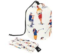 Borsa per cosmetici da viaggio con coulisse, borsa per il trucco a barile, graziosa e piccola, per giocare a golf, grande, organizer per articoli da toeletta, Carino Little People Giocare Golf,