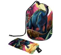 Borsa per cosmetici da viaggio con coulisse, borsa per il trucco a barile, motivo divertente mondo di dinosauri, organizer per articoli da toeletta, impermeabile, per donne, Fun Art Dinosauro World