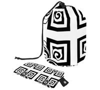 Borsa per cosmetici da viaggio con coulisse, borsa per il trucco a botte, con motivo floreale greco, grande, organizer per articoli da toeletta impermeabili per donne, Tradizione Floreale Chiave
