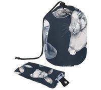 Borsa per cosmetici da viaggio con coulisse, borsa per il trucco a forma di barile, con coniglietti magici, grande, organizer per articoli da toeletta impermeabili, Conigli Magici Carini Blu,