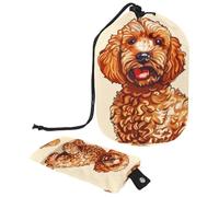 Borsa per cosmetici da viaggio con coulisse, borsa per il trucco a forma di barile, marrone divertente barboncino grande, organizer per articoli da toeletta impermeabili, Cane Barboncino Marrone Fun,