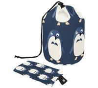 Borsa per cosmetici da viaggio con coulisse, borsa per il trucco a forma di pinguino blu, grande, organizer per articoli da toeletta impermeabile per donne, Blue Cute Penguin Line Up,