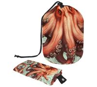 Borsa per cosmetici da viaggio con coulisse, borsa per il trucco, borsa per il trucco a forma di polpo del mondo subacqueo, grande, organizer per articoli da toeletta, Mondo sottomarino Animale Polpo,