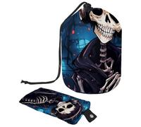 Borsa per cosmetici da viaggio con coulisse, borsa per trucchi a cilindro, grande organizer per articoli da toeletta, impermeabile, per donne, Teschio Rocker, 9.9x6.9in/25.2x17.6cm;6x3.5in/15.2x8.8cm,