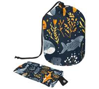 Borsa per cosmetici da viaggio con coulisse, borsa per trucco a forma di pesciolino di mare profondo, grande, organizer per articoli da toeletta, Pesci d'Acquario Dipinto,