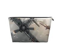 Borsa per cosmetici da viaggio con stampa di aeroplano della Seconda Guerra Mondiale con cerniera dorata, organizer per trucchi e articoli da toeletta per donne, mamme e ragazze, Argento, One Size
