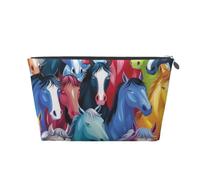 Borsa per cosmetici da viaggio con stampa di cavalli colorati con cerniera dorata, organizer per trucchi e articoli da toeletta per donne, mamme e ragazze, Argento, One Size, Beauty case