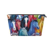 Borsa per cosmetici da viaggio con stampa di cavalli colorati con cerniera dorata, organizer per trucchi e articoli da toeletta per donne, mamme e ragazze, Oro, One Size, Beauty case