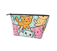 Borsa per cosmetici da viaggio per trucchi, motivo a cartoni animati Kawaii con simpatici gatti, organizer per portapenne per matite per matite/pennelli per ragazze divertenti con cerniera resistent