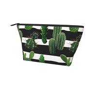 Borsa per cosmetici da viaggio per trucco Cactus e strisce, organizer per portapenne per matite per ragazze divertenti con cerniera resistente