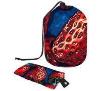 Borsa per cosmetici da viaggio rossa dipinta a mano con fragole per donne, borsa per cosmetici da viaggio pieghevole con coulisse, borsa da toilette portatile, Fragola rossa dipinta a mano,