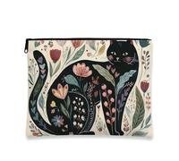 Borsa per cosmetici floreale, design botanico con gatto, borsa da viaggio per donne, piccola borsa portatile in tela con cerniera, regalo da giardino, borsa da toilette perfetta per la primavera e