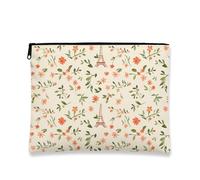 Borsa per cosmetici floreale, design vintage con Torre di Parigi, borsa da viaggio per donne, piccola borsa portatile in tela con cerniera, per festival, Crema, 7x9 Inch, Torre Parig